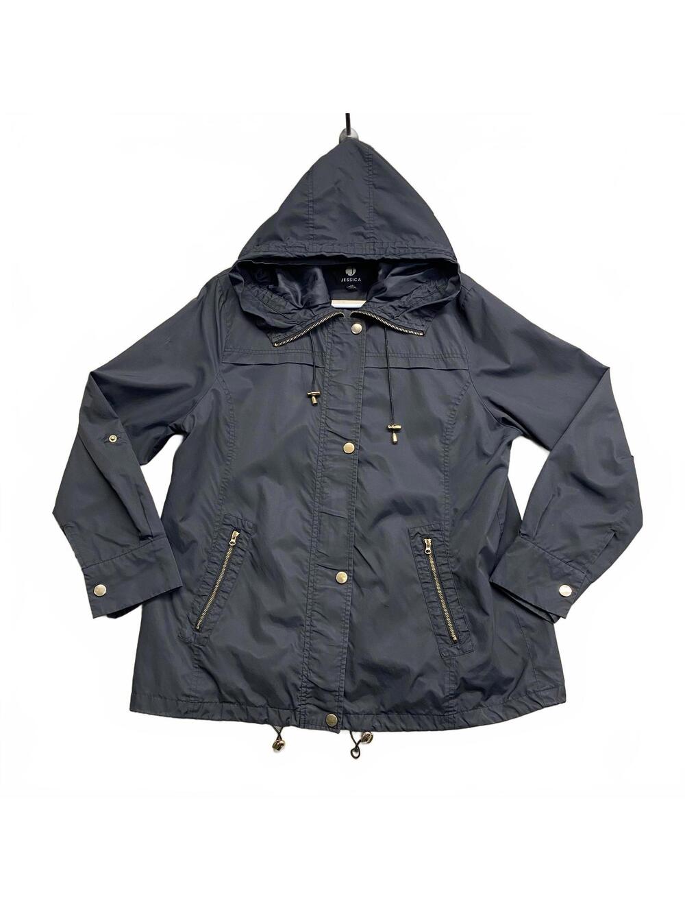 Jessica Women's Hooded Lightweight Jacket Black Gold Hardware Size Large
